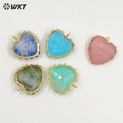 WT-P2101 Newest Popular Charms Gold Electroplated Colorful Stones Heart Shape Pendants As Women Romantic Jewelry Presents
