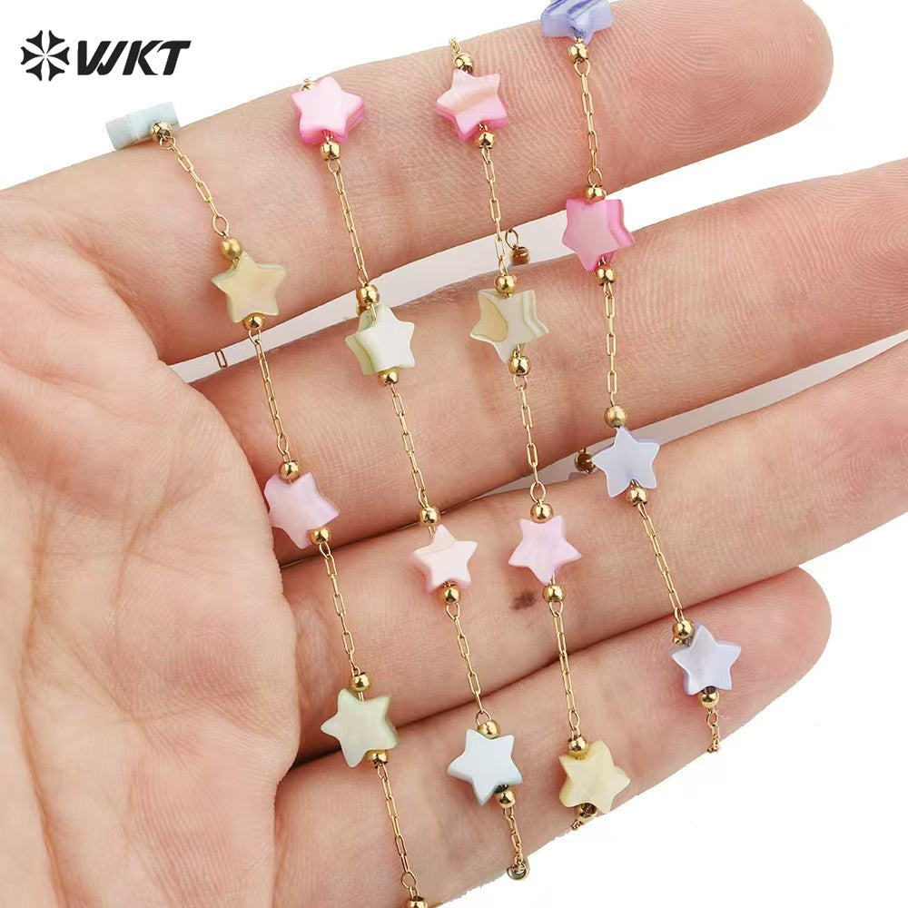 WT-RBC243 Latest Models High Quality Fashion Lucky Shell Stars DIY Rosary Beads Chain Jewelry for Lovely Girls As Special Gift