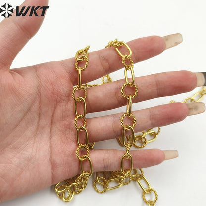 WT-BC218 Wholesale Fashion New Enviroment Yellow Brass Handmade Twist Hollow 18K Gold Plated Jewelry Chain