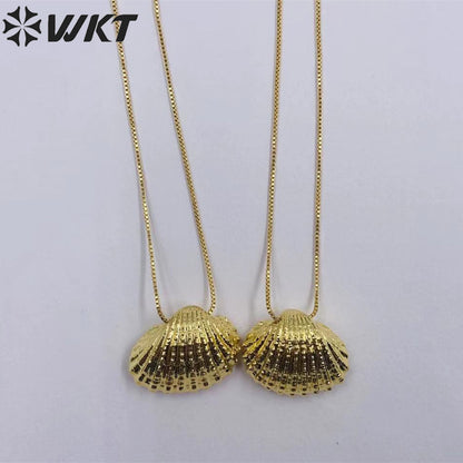 WT-JN235 Wholesale Newest Fashion Flash Fan Shell Design 18k Chain Gold Plated Exquisite High Quality Scallop Necklace