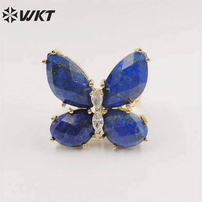 WT-R463 Wholesale Newest Handmade Design Ins Popular Stone Ring Natural Rose Quartz butterfly Ring for Girl Daily Party Ring