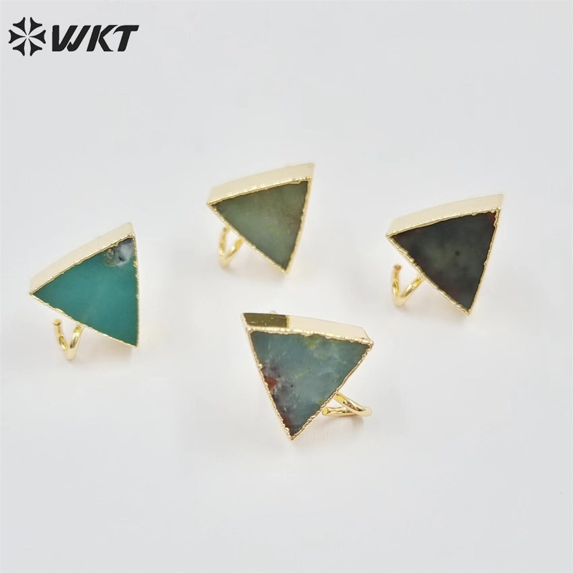 JFE79 Wholesale Women Natural Gemstone Natural Chrysoprase Jade Triangle Jade Studs for Matching Pendants Earring Findings