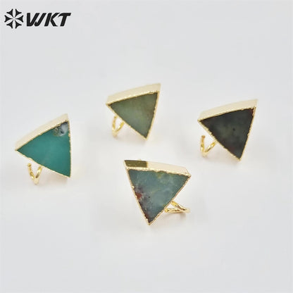 JFE79 Wholesale Women Natural Gemstone Natural Chrysoprase Jade Triangle Jade Studs for Matching Pendants Earring Findings