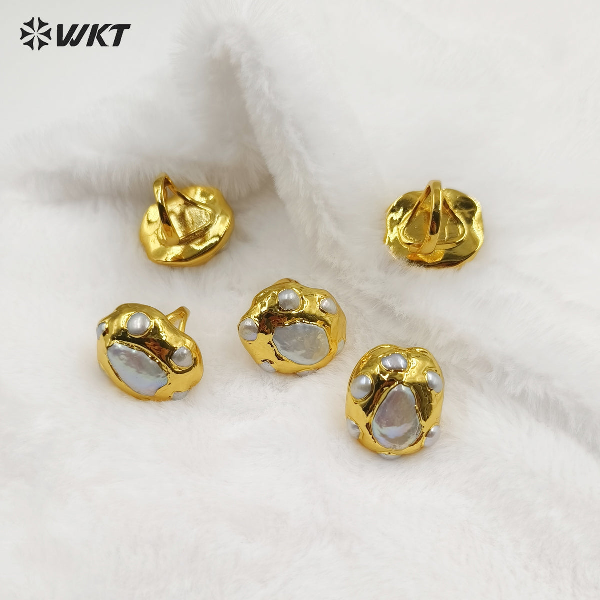 WT-MPR075 Women Natural Freshwater Pearl Teardrop Shape with 18K Real Gold Plated Fashion Wedding Anniversary Ring for Girl