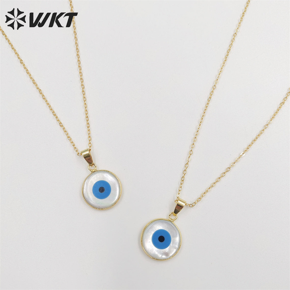 WT-N535 Beautiful Tiny Eye Charm Necklace Fashion Gold Round Natural MOP Eye Shell Charm Necklace Eye Necklace