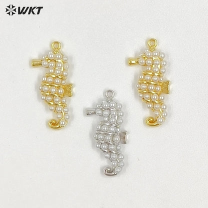 WT-MP316 High Quality Gold And Silver Plated Brass With Artificial Pearl Seahorse Shape Pendant For Women Luxury Jewelry DIY