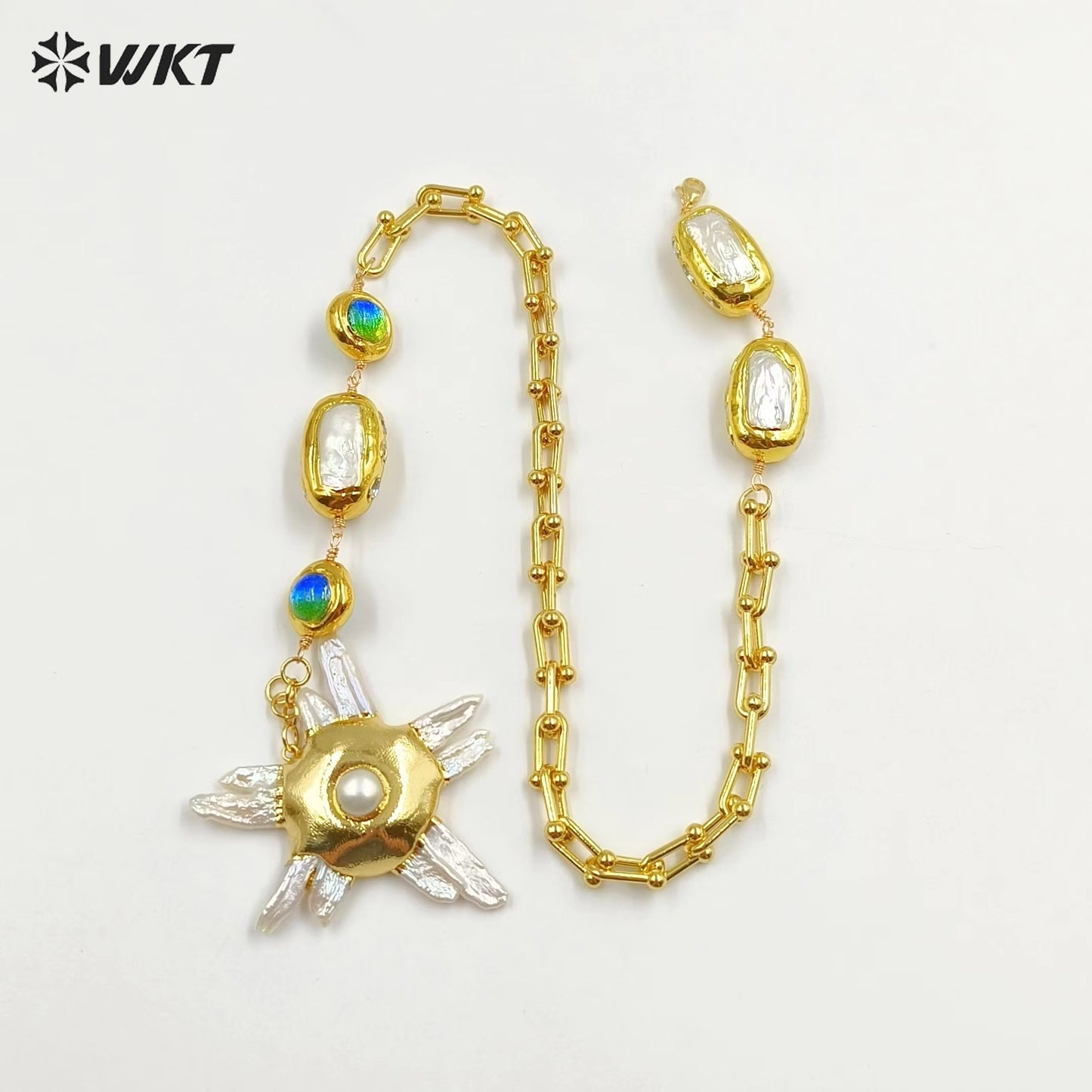 WT-JN256 Amazing Gorgeous Freshwater Pearl Chain Big Pendant Handmade Beads Necklace in 19 Inch Long