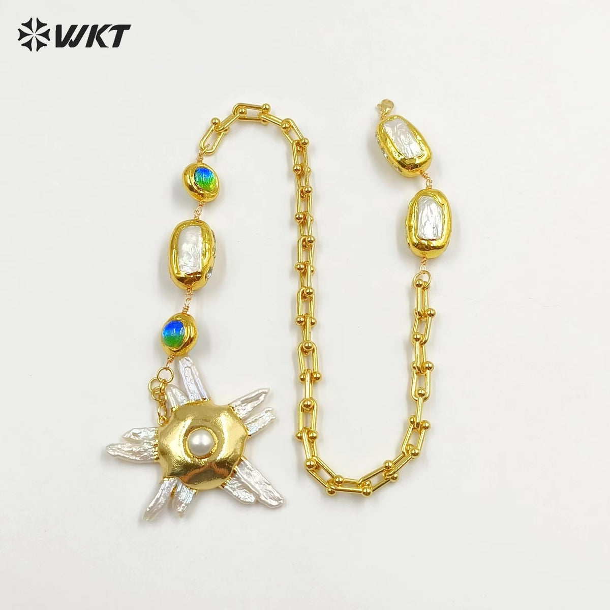 WT-JN256 Amazing Gorgeous Freshwater Pearl Chain Big Pendant Handmade Beads Necklace in 19 Inch Long