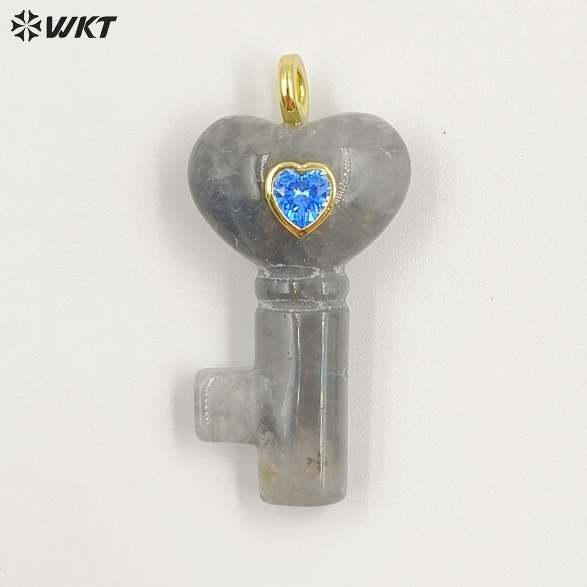 WT-P2057 New Fashion Heart Shape Colorful Zircon And Natural Gemstones Carved Key Pendants For Friend Lovely Gift Making