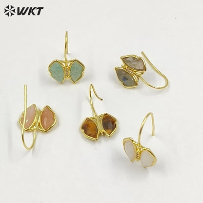 WT-E825 Exquisite Fashion Gold Plated Natural Gemstones Butterfly Shape Little Earrings As Lady Lovely Elegant Jewelry