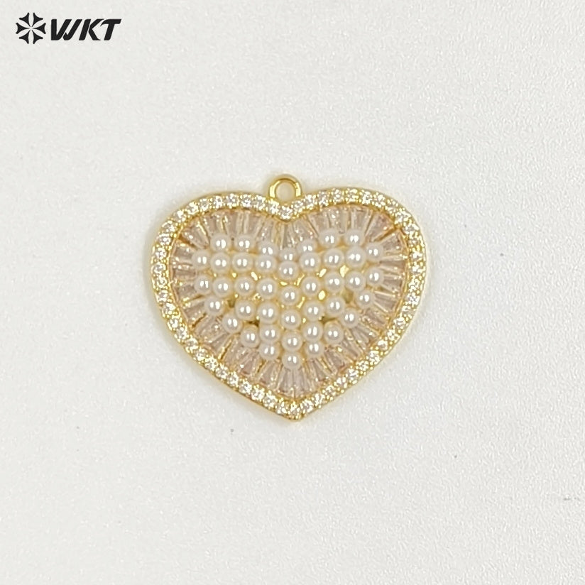 WT-MP315 Beautiful Brass With Artificial Pearl Heart Shape Gold And Silver Colors Pendant Wholesale DIY Necklace Accessories