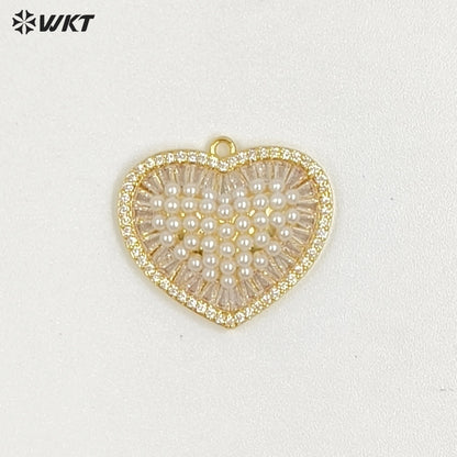WT-MP315 Beautiful Brass With Artificial Pearl Heart Shape Gold And Silver Colors Pendant Wholesale DIY Necklace Accessories