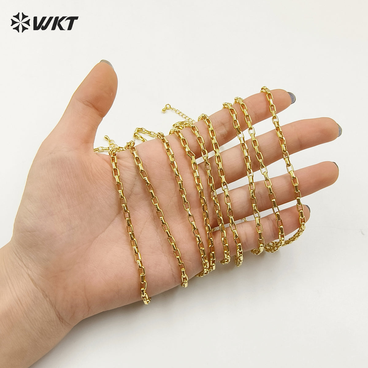 WT-BFN034 Fashion Exquisite Woman Gold Brass Chain with 18k Gold Plated Chain Bracelet Link Chain for Jewelry Finding
