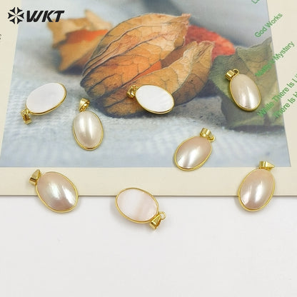 WT-JP490 High Quality 18K Gold Plated Oval Smooth Mabe Shell Pendants As Women Necklaces Earrings Jewelry DIY Findings
