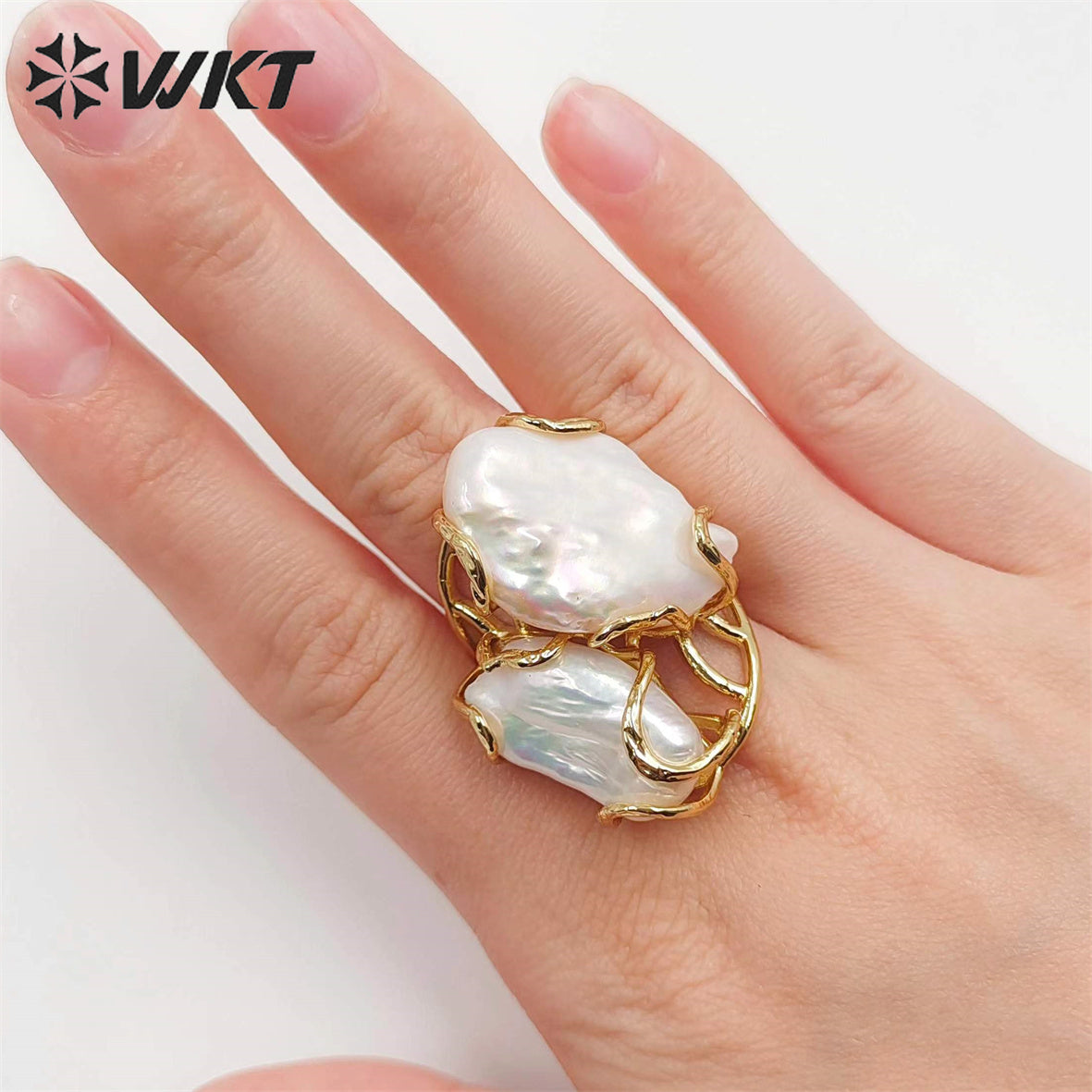 WT-MPR052 Wholesale Newest Gorgeous Women White Pearl Ring Natural Baroque Pearl Wedding Ring Lady Anneversary Ring