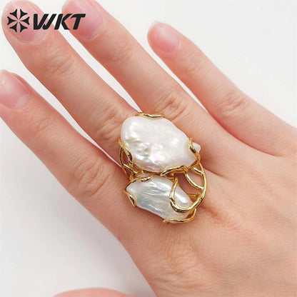 WT-MPR052 Wholesale Newest Gorgeous Women White Pearl Ring Natural Baroque Pearl Wedding Ring Lady Anneversary Ring