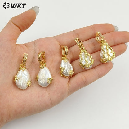 WT-JP457 Exquisite Unique 18K Gold Plated Zircon And Natural Freshwater Pearl Pendants For Women Jewelry Making Findings