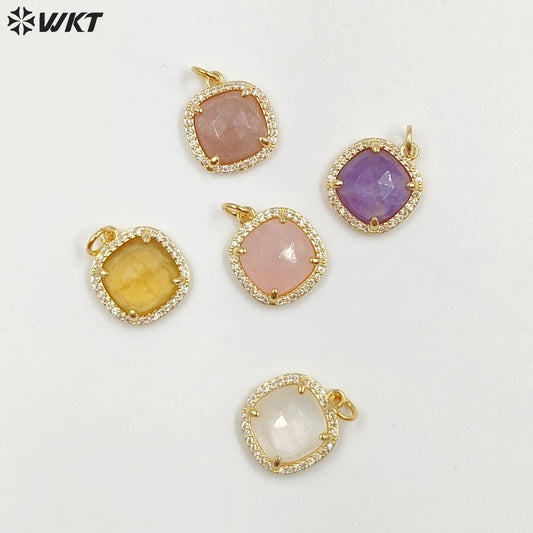 WT-MP268 Newest Vintage Style Ball Shaped Cubic Zircon Stone for Bracelet Design Women Gold Bezel Square Shaped Pendant