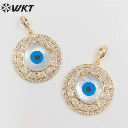 WT-MP257 Wholesale Fashion Charming Micropaved Cubic Zircon Shell Eye Pendants Attractive Round Real Gold Plated CZ Eye Pendant