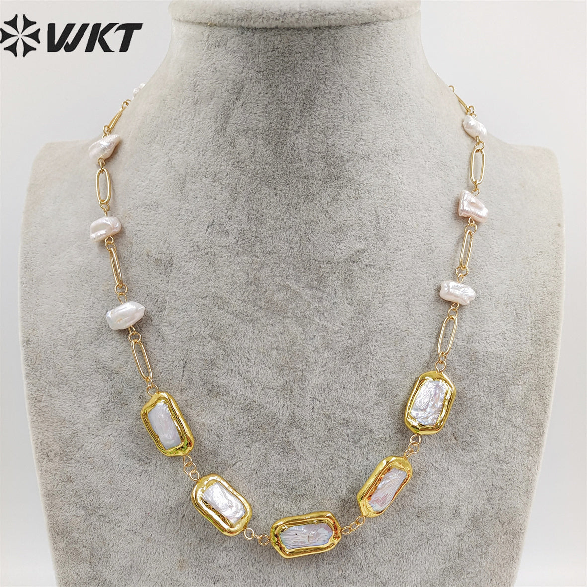 WT-JN210 Italian Designer New Style Gorgeous 18k Real Gold Plated Natural Freshwater Pearl Necklace in 16 Inch Long Birth Gift