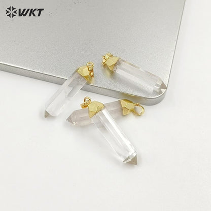 WT-P1029 Unique Clear Crystal Point Pendant for Necklace Making ,Wholesale 24k Real Gold Plated Quart Point Pendant