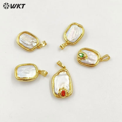 WT-JP156 Natural Pearl Pendant With Color Bead Gold Plated Trim Six Styles Can Choose Fashion Charm Jewelry Pendant Necklace