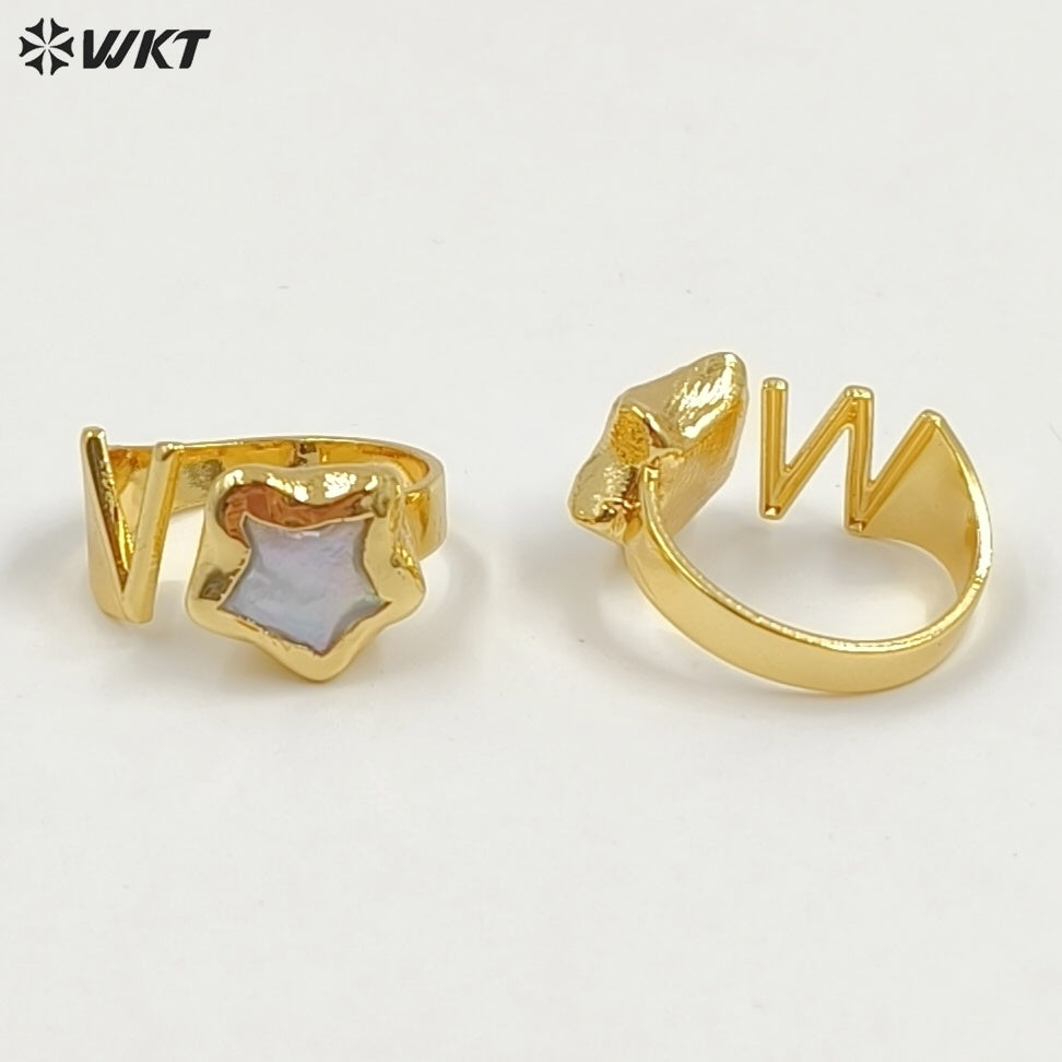 WT-MPR158 Newest Unique Design Gold Electroplated Natural Freshwater Pearl Letter And Star Shape Rings For Women Daily Matching