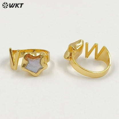 WT-MPR158 Newest Unique Design Gold Electroplated Natural Freshwater Pearl Letter And Star Shape Rings For Women Daily Matching