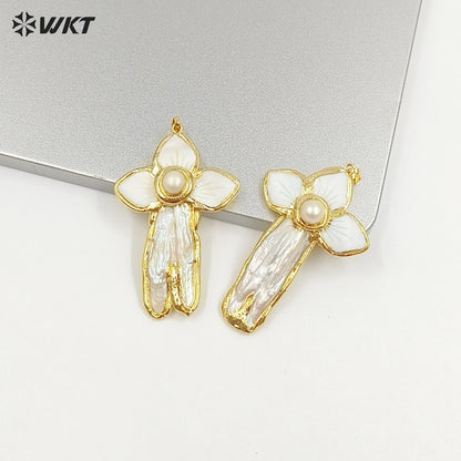 WT-JP416 Wholesale Newest Europe Design Natural Freshwater Pearl and white Shell Made Women Bohemian Pendants