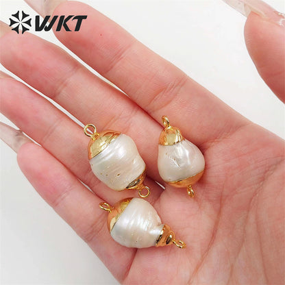 WT-JP340 Amazing Natural Freshwater Double Loops Baroque Pearl Connectors for Jewelry Design Findings for Necklace
