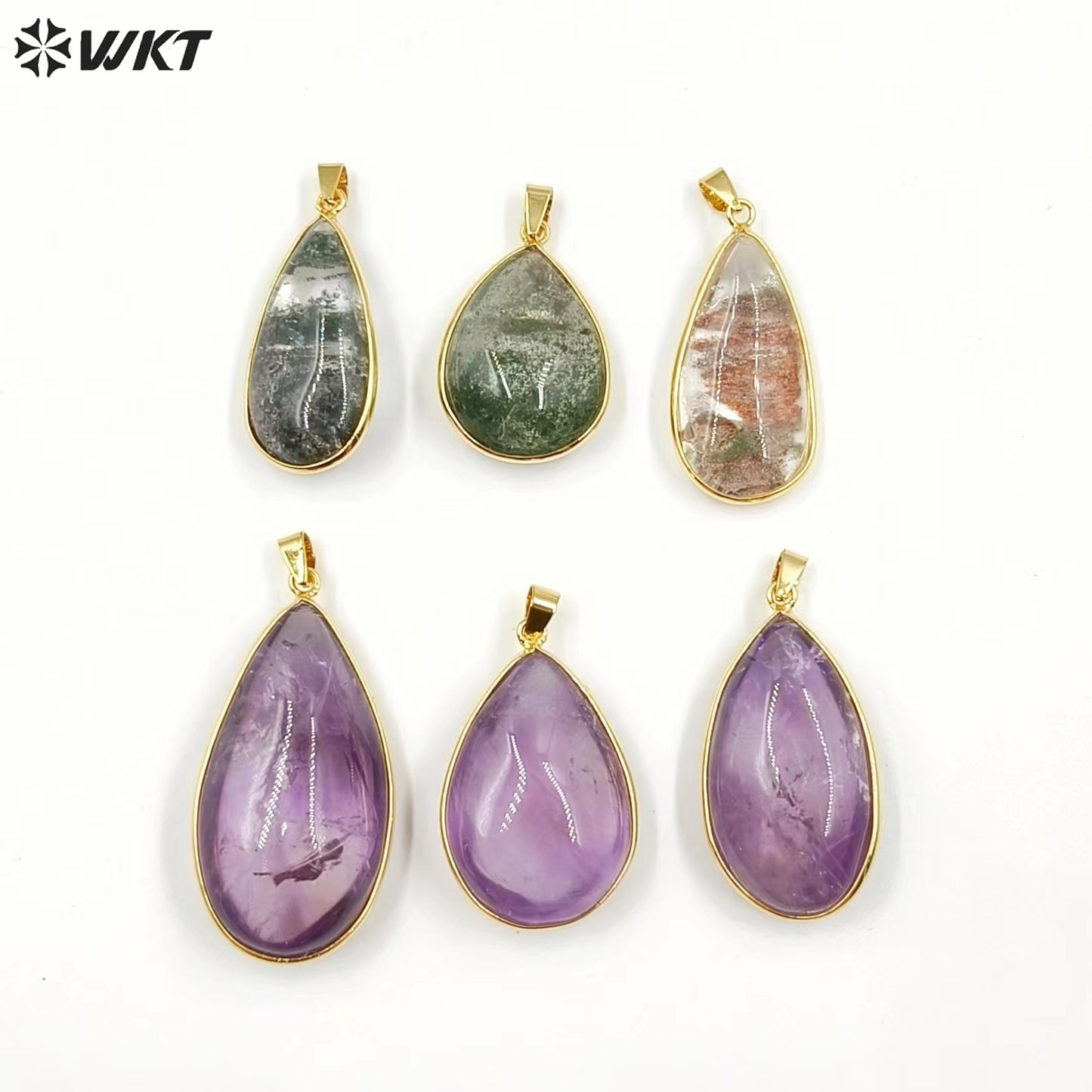 WT-P1910 Hot Sale Classic Natural Stone Healing Transparency Moss Agate Novel Irregular Mysterious Healing Quartz Pendant