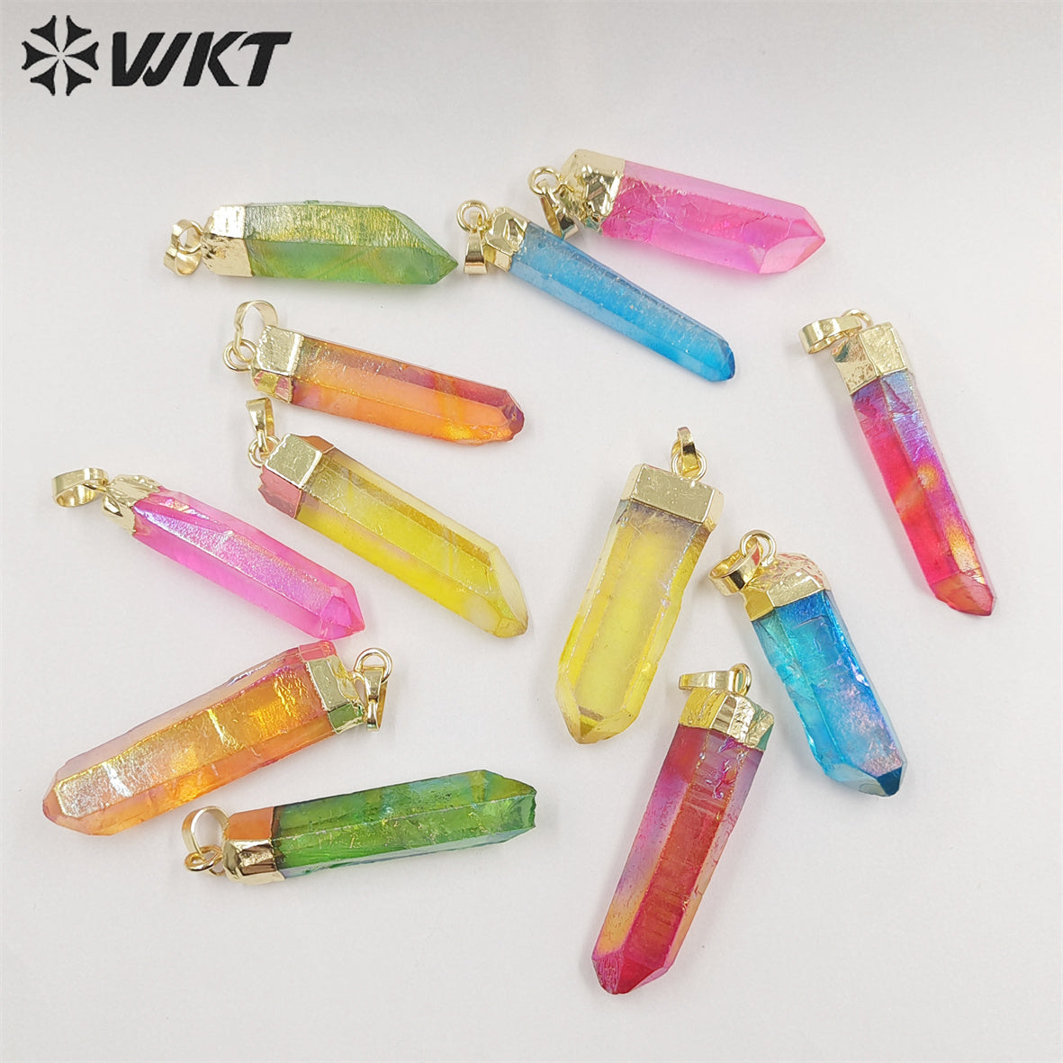 WT-P490 Hot Natural Raw Crystal Quartz Point Pendant Multi Color Aura Healing Energy Stone Pendant for Necklace