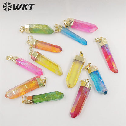 WT-P490 Hot Natural Raw Crystal Quartz Point Pendant Multi Color Aura Healing Energy Stone Pendant for Necklace