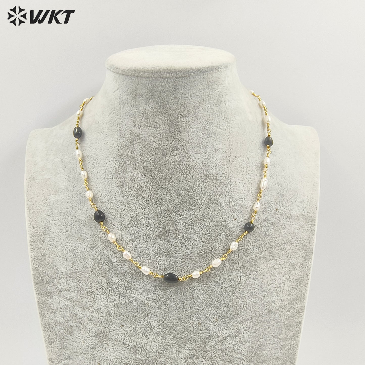 WT-JN246 Wholesale Vintage Pearl and Stone Natural 18k Chain Gold Plated Exquisite High Quality Beads Necklace