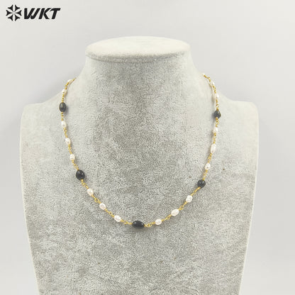 WT-JN246 Wholesale Vintage Pearl and Stone Natural 18k Chain Gold Plated Exquisite High Quality Beads Necklace