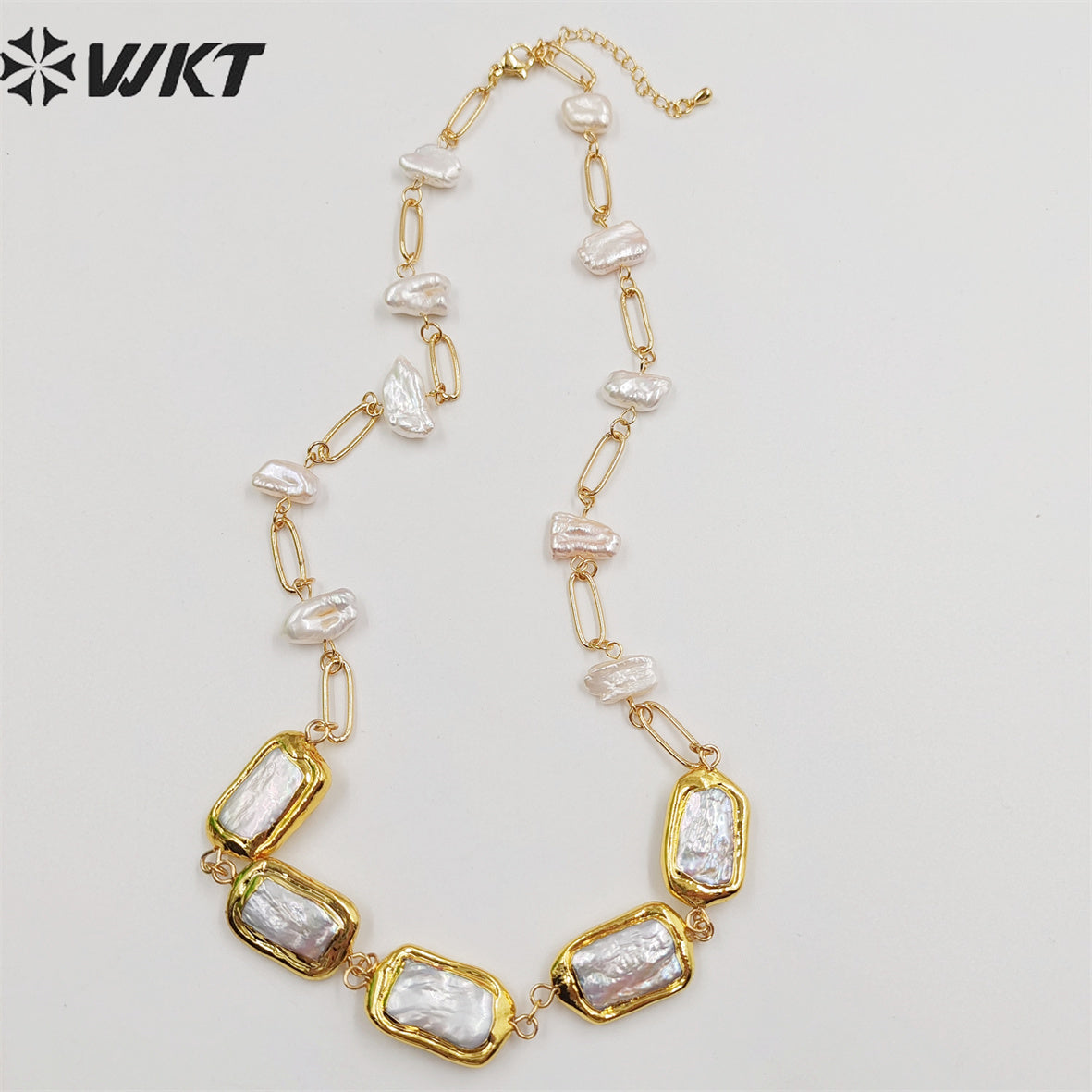 WT-JN210 Italian Designer New Style Gorgeous 18k Real Gold Plated Natural Freshwater Pearl Necklace in 16 Inch Long Birth Gift