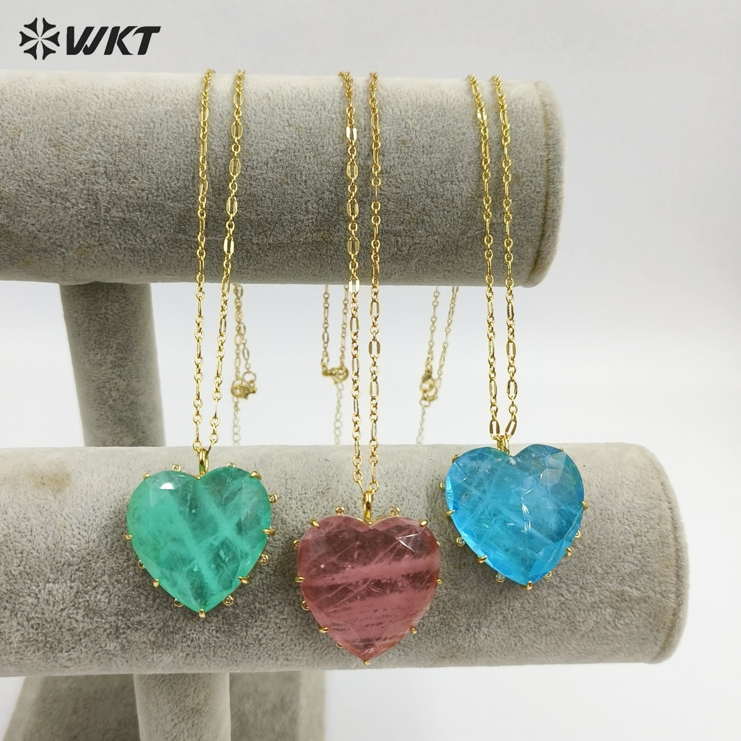WT-N1525 Wonderful Gold Thin Chain With Colorful Stones Heart Shape Pendant Necklaces For Dance Party Matching Jewelry