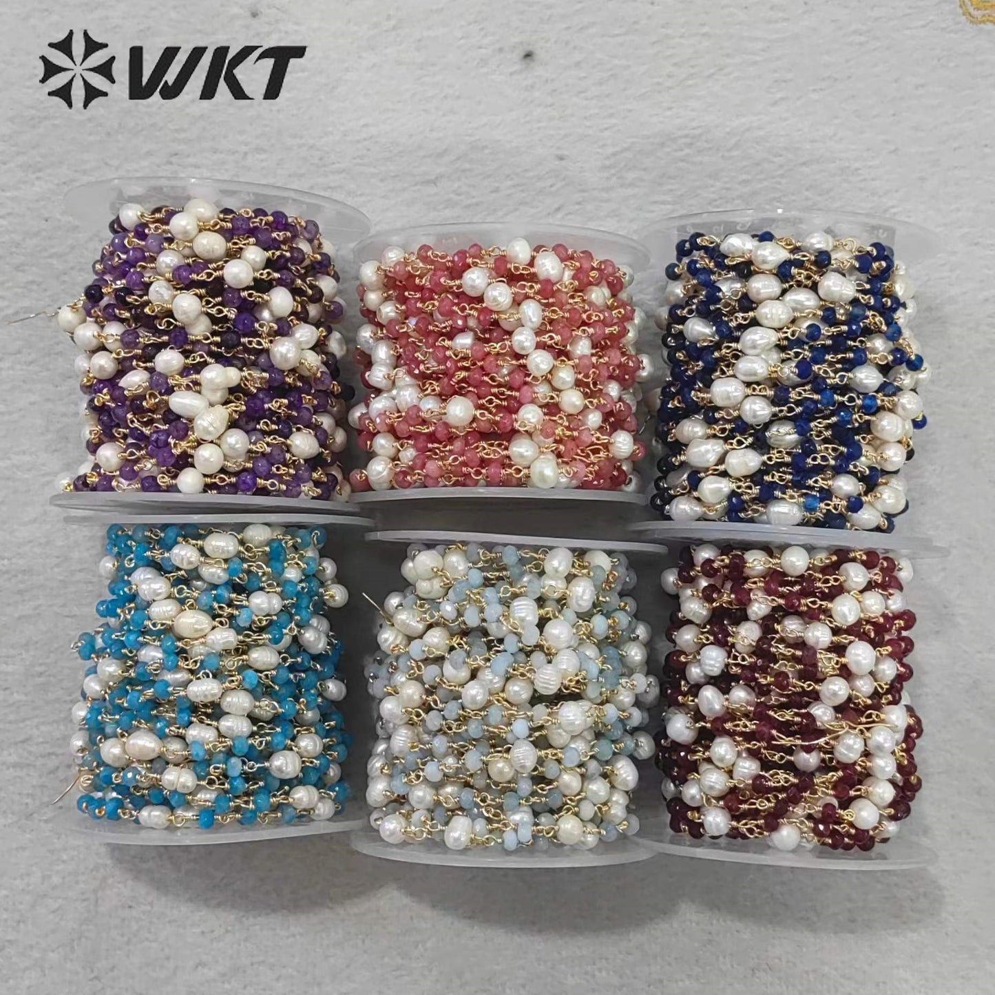 WT-RBC225 Wholesale New Arrival Exquisite Brass Chain Gold Plated Stone & Pearl Shell Shape Sell by Meter Handmade Metal Chain