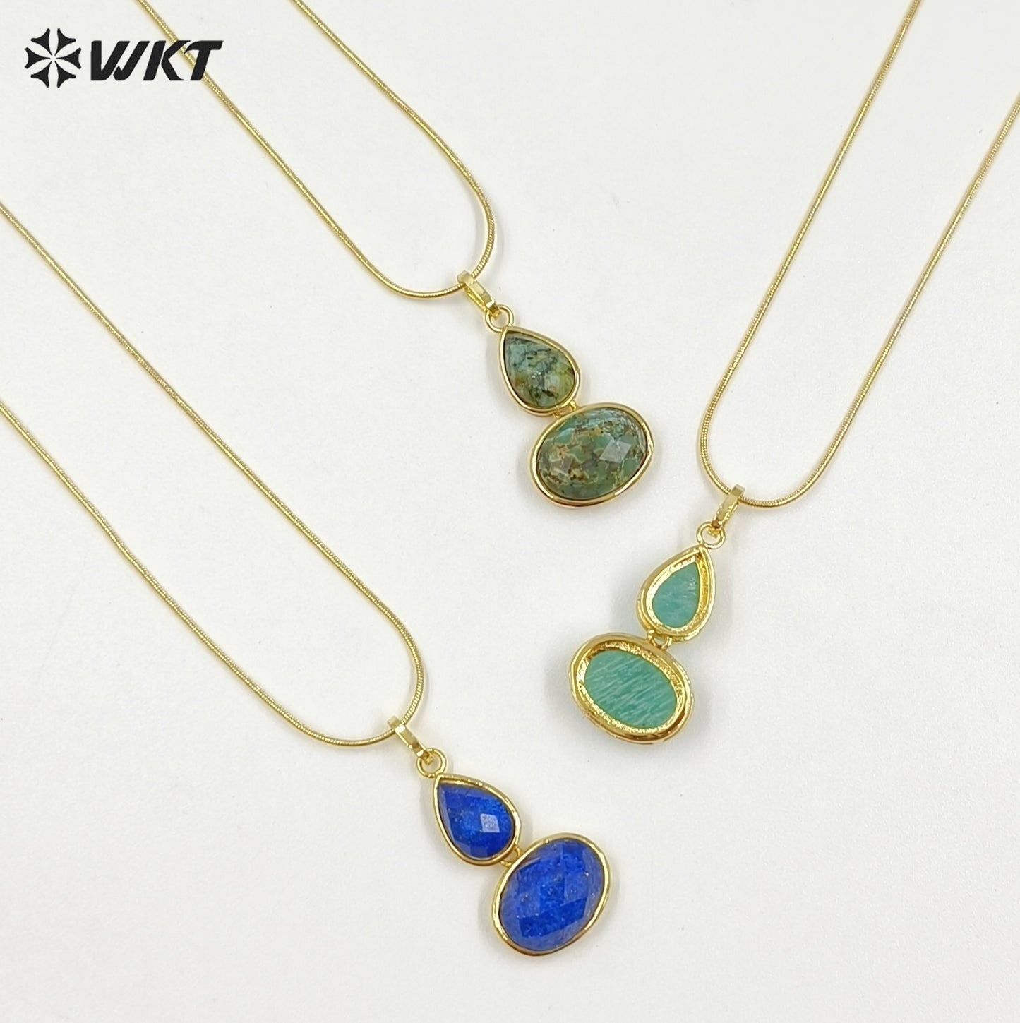 WT-N1537 Trendy Minimalism Gold Plated Thin Chain With Natural Gemstone Gourd Shape Pendant Necklace For Women Daily Wearing