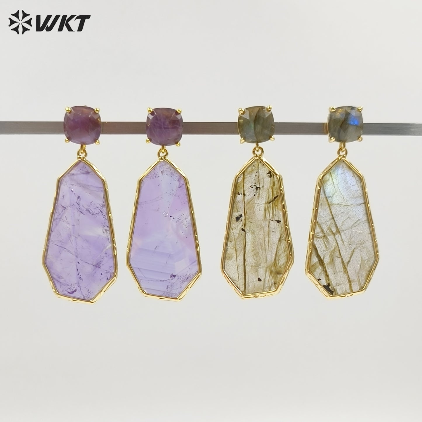 WT-E826 Factory Wholesale Gold Plated Colorful Natural Gemstones Long Earrings For Female Party Wearing Jewelry Accessory