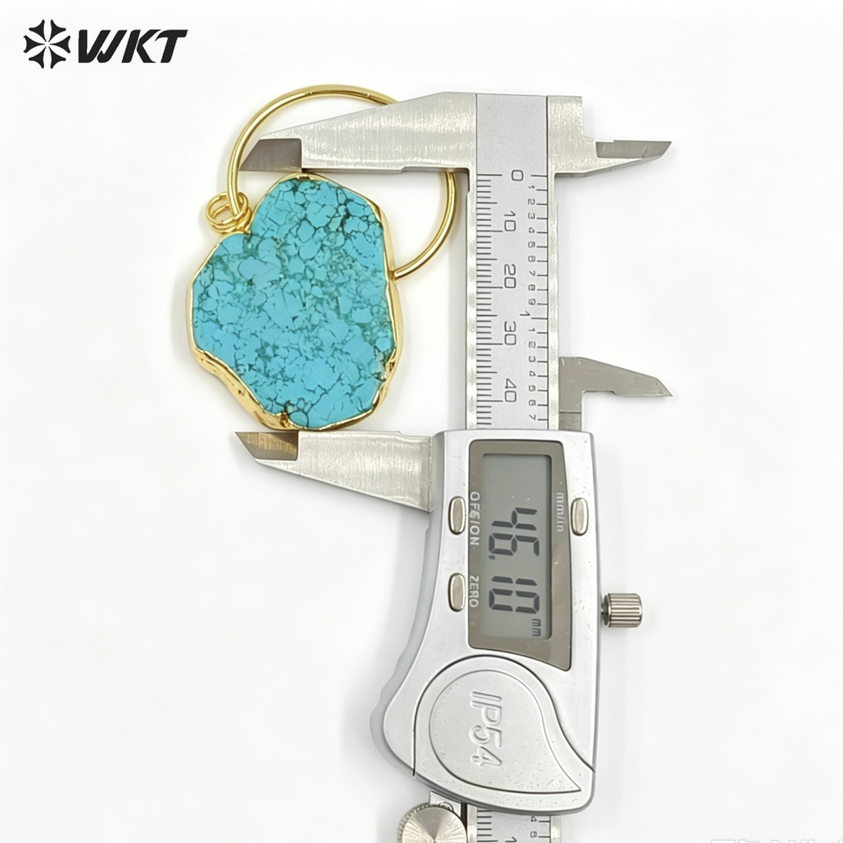 WT-P1372 Vintage Design Sky Blue Natural Stone With Half Circle and Double Tiny Loops Gold Trim Pendant for Jewelry Making