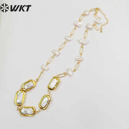 WT-JN210 Italian Designer New Style Gorgeous 18k Real Gold Plated Natural Freshwater Pearl Necklace in 16 Inch Long Birth Gift