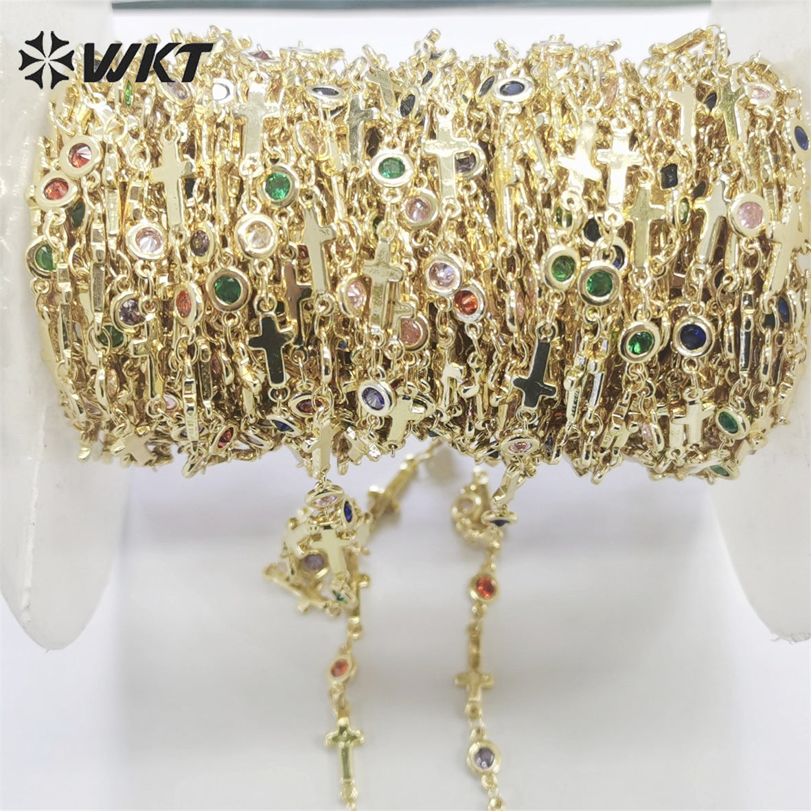 WT-RBC214 Fashion Gold Plated Resist Tarnishable Colorful Cubic Zircon Women DIY Chain Charming Necklace Chain for Sunglass