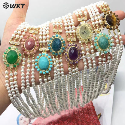 WT-JN280 Elegant Style Beautiful Design Artificial Pearl and Shell and Gemstone Muti Color Lady Necklace Jewelry Fashion
