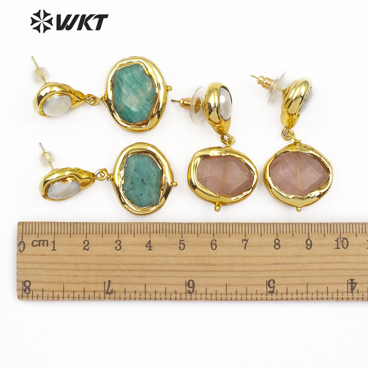 WT-E481 New Design of Female Elegant Freshwater Pearl Stone Jewelry Earrings Rose Quartz/Amazonite/Yellow Citrine Drop Earrings