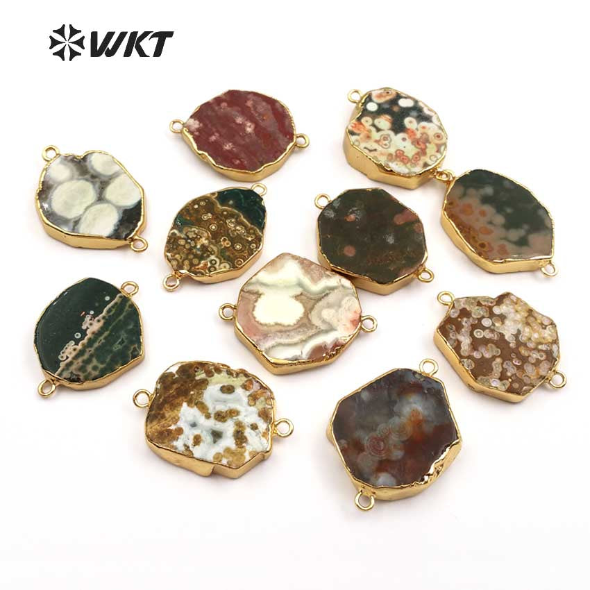 WT-B400 WKT Wholesale Irregular Natural Stone Bracelet Stylish Lobster Bangles With CZ Micro Pave Multi Color
