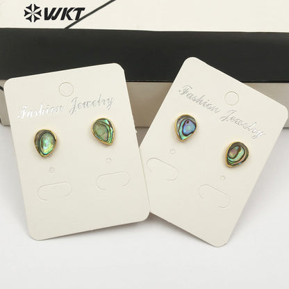 WT-E486 Natural Sea Shell Jewelry Women Elegant Stud Earring Gold Framed Shell Earring TearDrop Shape Abalone Shell Earring