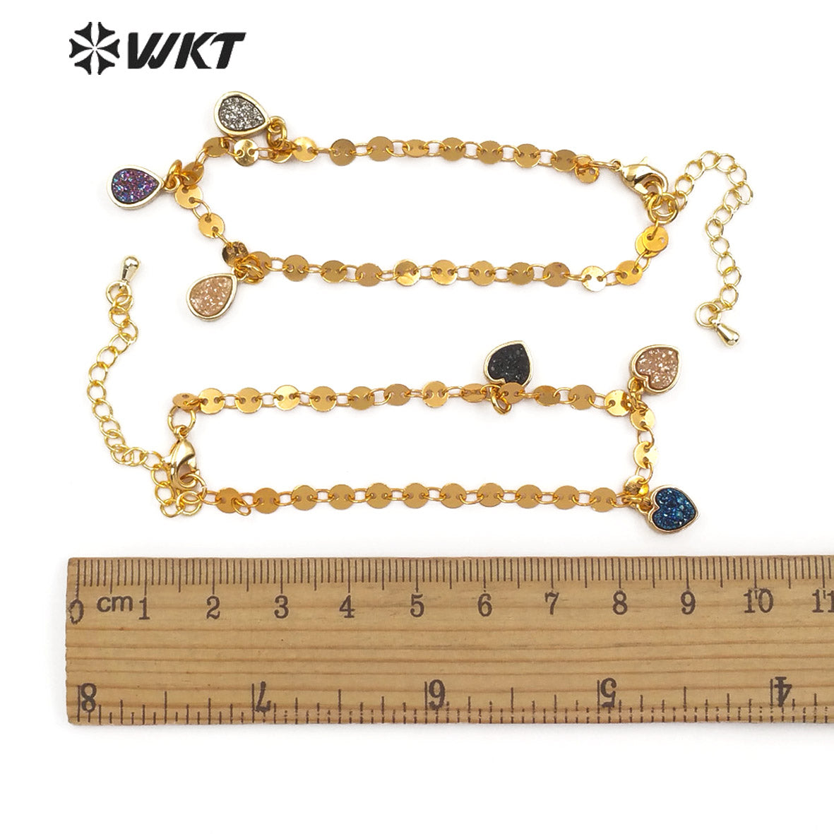 WT-B445 Vogue Jewelry in Heart, Tear Drop, Round, Oval Shape Pendant Women Dainty Natural Druzy Quartz Stone Bracelet