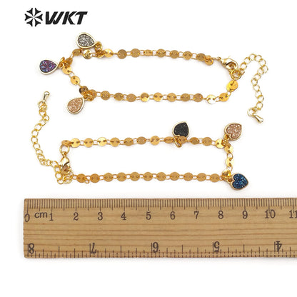 WT-B445 Vogue Jewelry in Heart, Tear Drop, Round, Oval Shape Pendant Women Dainty Natural Druzy Quartz Stone Bracelet