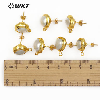 WT-JF301 Jewelry for Women Making Vogue Earring Gold Electroplated Natural Freshwater Pearl Round Stud Earring Jewelry Findings